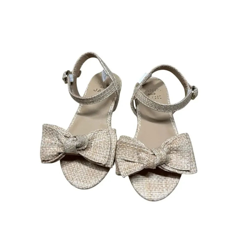 Janie and Jack Woven Straw Bow Ankle Strap Sandals Toddler Girls Size 7